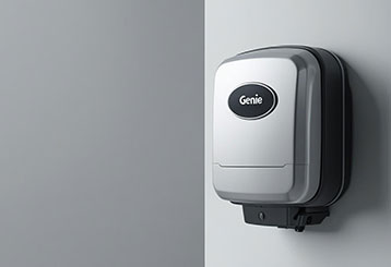 Sleek Genie garage door opener mounted on a residential garage wall, symbolizing professional opener services in Alpine, California.