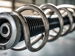 Close-up view of a robust torsion spring for a garage door, demonstrating essential components for smooth lifting and safe operation.