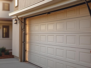 Modern Garage Door Requiring Troubleshooting in Alpine, CA Partially open residential garage door on a modern home, representing signs and troubleshooting of problematic garage doors in Alpine, California.