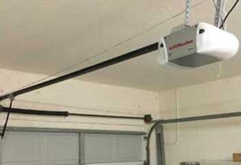 Interior view of newly installed steel sectional garage door in Lakeside, California garage